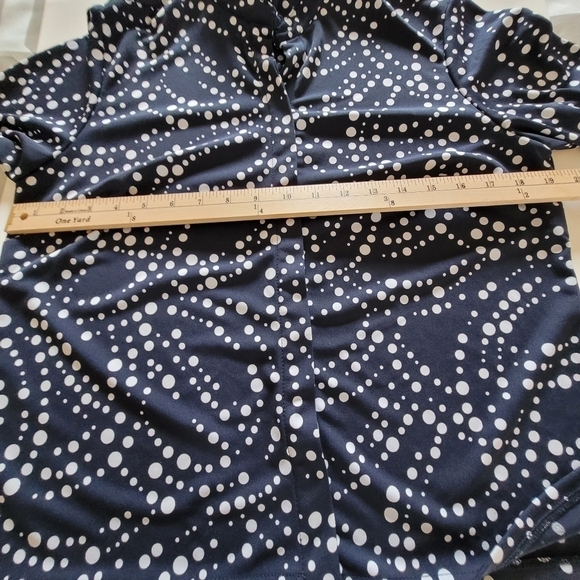 Amanda Smith Midnight Navy Polka Dot Long Sleeve Blouse Sz M - Picture 3 of 9